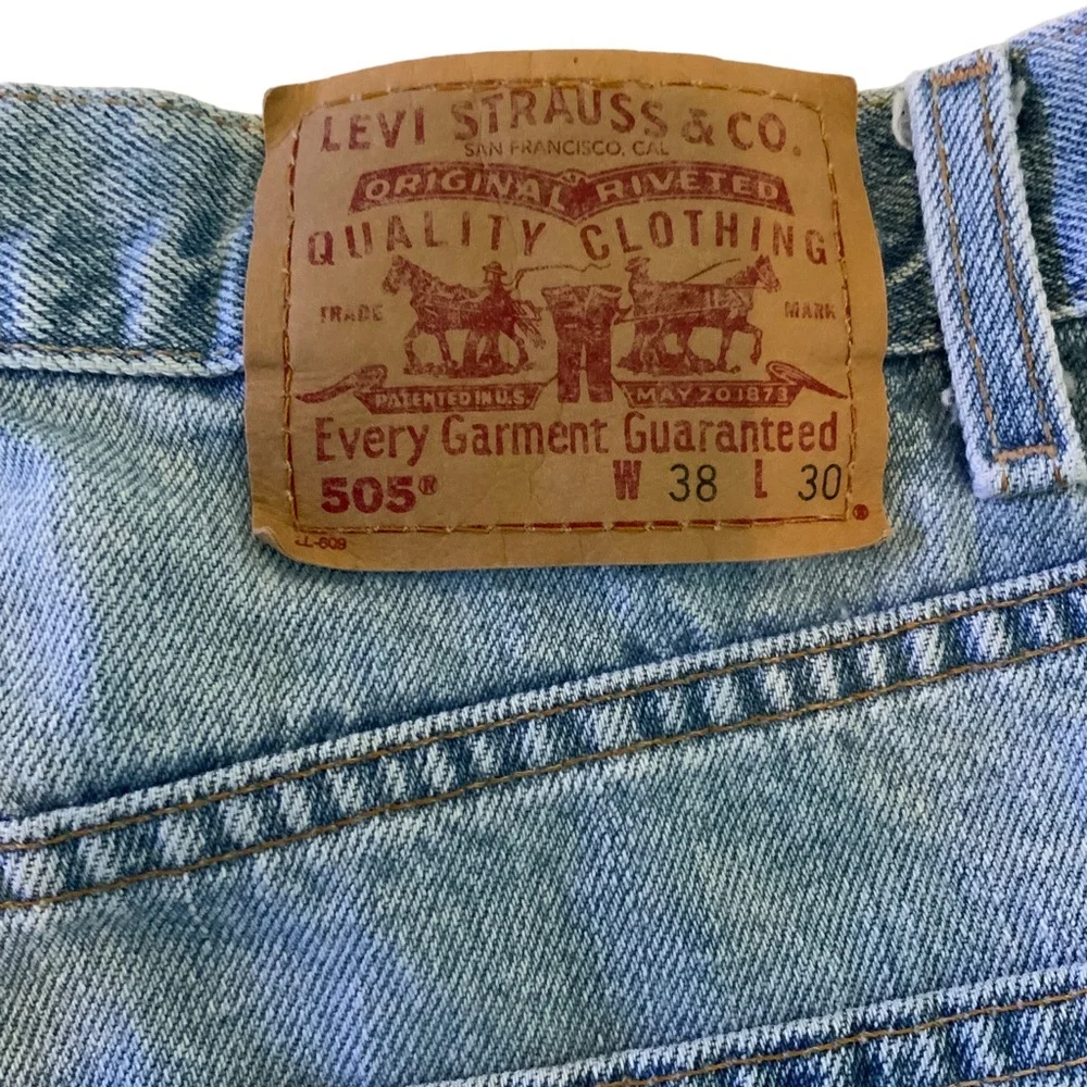 Levi’s Mens 505 Denim Jeans Light Wash Regular Fit Straight Leg Cotton Waist 38